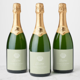 Salie Groene Zeeschelp Trouw Bruisende Wijnlabel Sparkling Wijnetiket