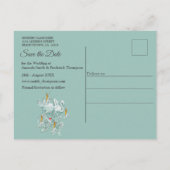 Salie Groene zijde & goud, witte flamingo, schitte Aankondigingskaart (Achterkant)