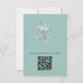 Salie Groene zijde & goud, witte flamingo, schitte RSVP Kaartje (Achterkant)