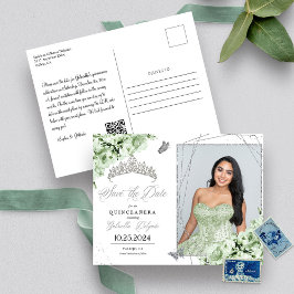 Salie Groene Zilveren Tiara Quinceañera Foto Postk Briefkaart