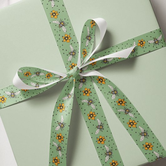 Salie Groene zoemende Bijen & Kosmos Bloemen Bloem Grosgrain Lint