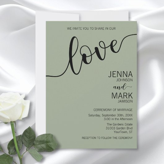 Salie Groene Zwarte Liefde Script Minimalistische Kaart