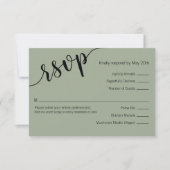 Salie Groene Zwarte Script Minimalistische Reactie RSVP Kaartje (Voorkant)