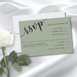 Salie Groene Zwarte Script Minimalistische Reactie RSVP Kaartje