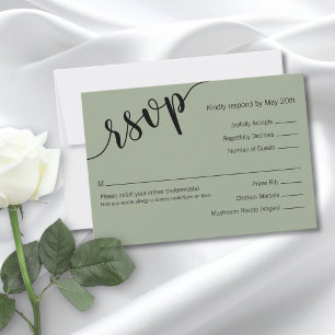 Salie Groene Zwarte Script Minimalistische Reactie RSVP Kaartje