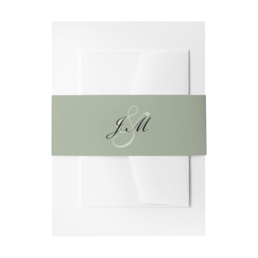 Salie Groene Zwarte Script Minimalistische Trouw Uitnodigingen Wikkel (Voorkant Voorbeeld)