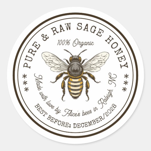 Salie honingconserven sticker met  bij (Voorkant)