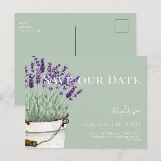 Salie & Lavendel Bruiloft Save Our Date Briefkaart (Voorkant / Achterkant)