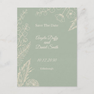 Salie Lijn Kunst Bloemige Bewaar de Datum Briefkaart