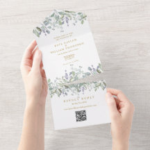 Salie Lila Bloem Goud Monogram QR Code Trouwen