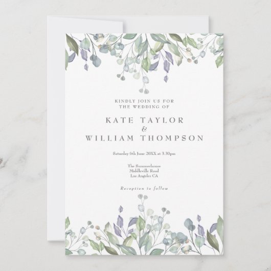 Salie Lila Groene Waterverf Bloemen Bruiloft Kaart (Voorkant)