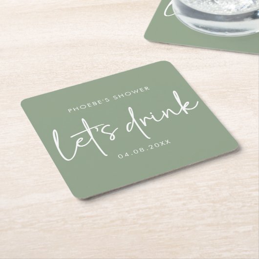 Salie Minimalistische Script Bruidsdouche Onderzet Kartonnen Onderzetters (Schuin)