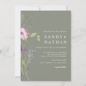 Salie moderne wilde bloem bruiloft uitnodiging (Voorkant)