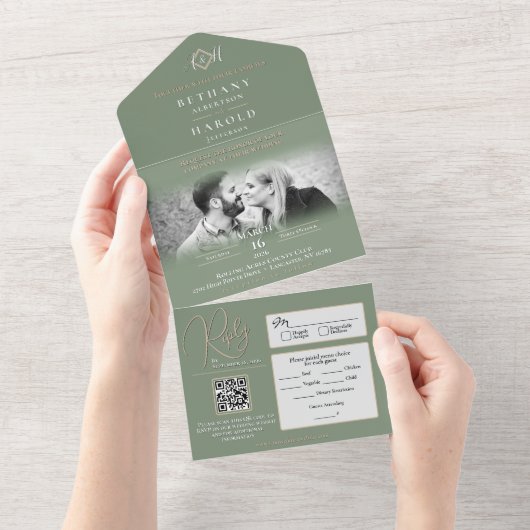 Salie Monogram Alles in één huwelijksuitnodiging All In One Uitnodiging (Afscheurbaar)