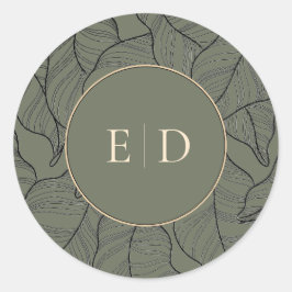 Salie Monogram Elegante Moderne Bloemen Ronde Sticker