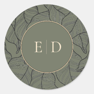 Salie Monogram Elegante Moderne Bloemen Ronde Sticker