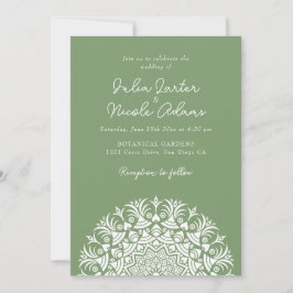 Salie Mos Groen Abstract Mandala Huwelijk Kaart