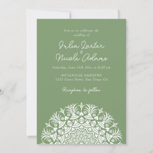 Salie Mos Groen Abstract Mandala Huwelijk Kaart