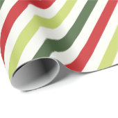 Salie, Mos, Rood en Ivoor Gestreept Cadeaupapier (Rol Hoek)