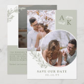 Salie & Olijf Groene Overlappende Foto's Save The Date (Voorkant / Achterkant)