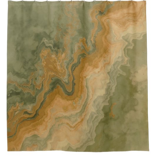 Salie Olijfgroen Mosterd Geel Print Douchegordijn (Voorkant)