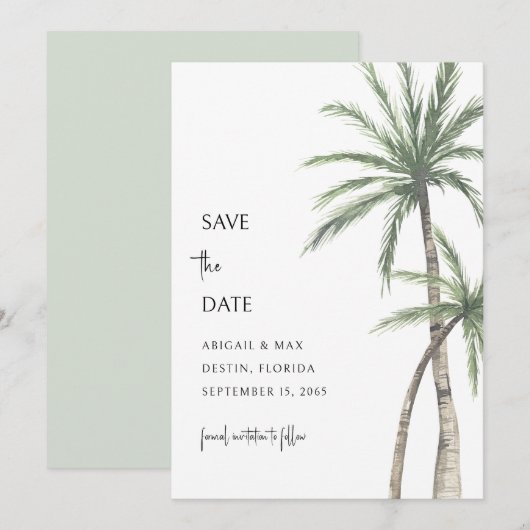 Salie Palmboom Bestemming Save the Date (Voorkant / Achterkant)