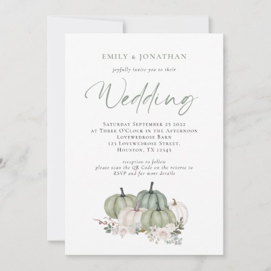 Salie Pompoen Bloem QR Code Trouw Uitnodiging (Voorkant)