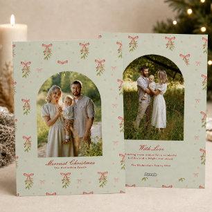 Salie Rood Lint Groene Familie Foto Kerstmis Feestdagenkaart