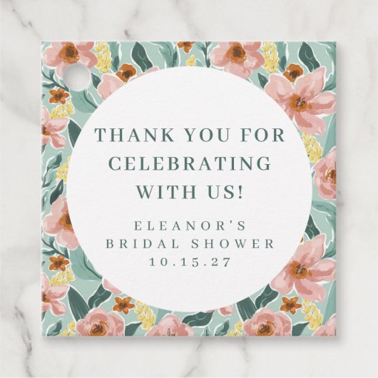 Salie Roze Bloemige Bruidsdouche Aangepaste Dank J Bedankjes Labels (Voorkant)
