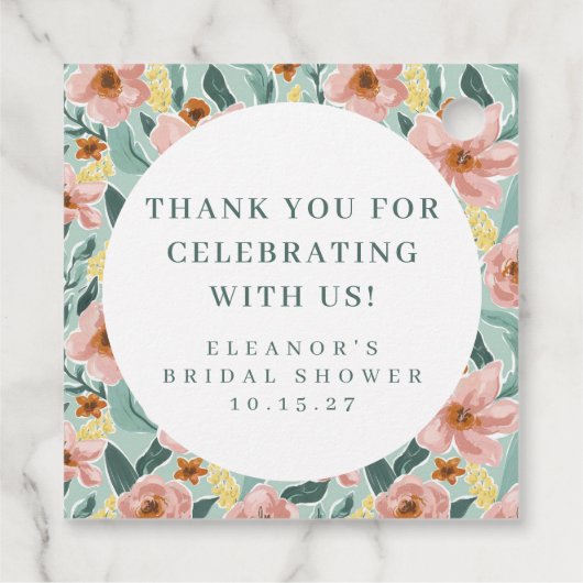 Salie Roze Bloemige Bruiloftsbruid Shower Aangepas Bedankjes Labels (Achterkant)