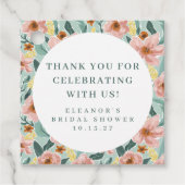 Salie Roze Bloemige Bruiloftsbruid Shower Aangepas Bedankjes Labels (Voorkant)