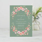 Salie Roze Bloemstuk Bruiloft Kaart (Staand voorkant)