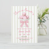 Salie Roze Streep Macaroon Bruiloftsborrel Kaart (Staand voorkant)