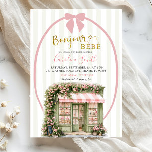 Salie Roze Streep Parisian Café Baby Shower Kaart
