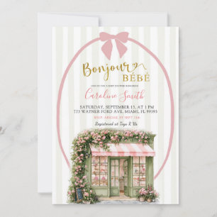 Salie Roze Streep Parisian Café Baby Shower Kaart
