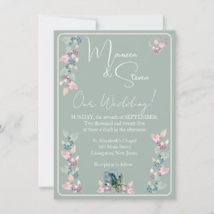 Salie, Roze, & Witte Hues Bloemenbruiloft Kaart