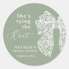Salie Script Boog Ze Krijgt de Knoop Bruiloft Fees Ronde Sticker