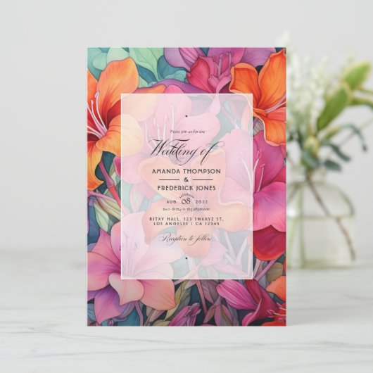 Salie, Sinaasappel en Fuschia Bloemenbruiloft Kaart (Staand voorkant)