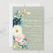 Salie Smaragd Groen Roze Crème Bloemen Vrijgezelle Kaart (Voorkant)