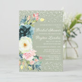 Salie Smaragd Groen Roze Crème Bloemen Vrijgezelle Kaart (Staand voorkant)