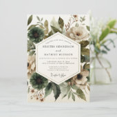 Salie Sombere Flora Bruiloft Kaart (Staand voorkant)