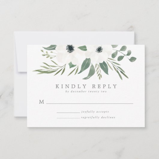 Salie & Stoffig Groen Eucalyptus Elegant Bruiloft RSVP Kaartje (Voorkant)