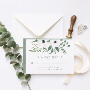 Salie & Stoffig Groen Eucalyptus Elegant Bruiloft RSVP Kaartje