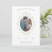 Salie toile bloem kader foto QR-code bruiloft Save The Date (Staand voorkant)