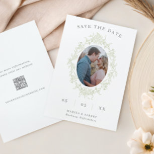 Salie toile bloem kader foto QR-code bruiloft Save The Date
