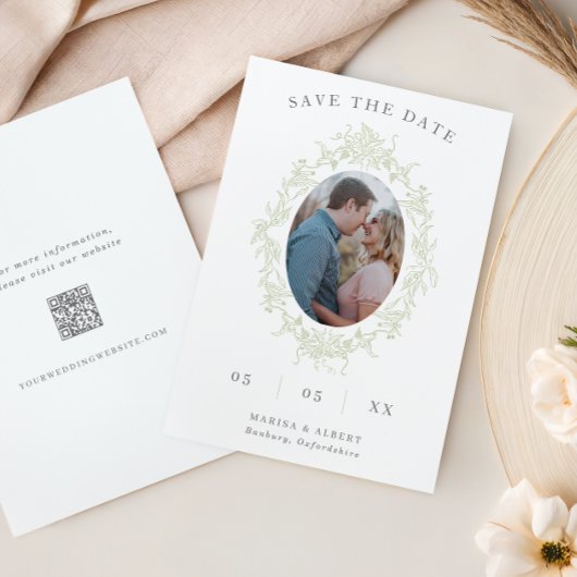 Salie toile bloem kader foto QR-code bruiloft Save The Date
