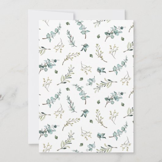 Salie Waterverf Eucalyptus Krans Monogram Bruiloft Kaart (Achterkant)