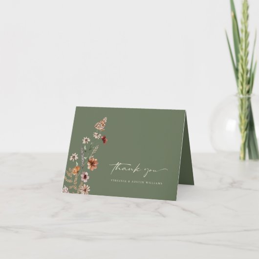 Salie Wilde Bloem Bruiloft Dankkaart Bedankkaart (Voorkant)