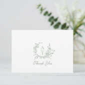 Salie Wilde Bloem Monogram Huwelijk Bedankkaart (Staand voorkant)