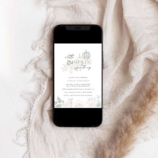 Salie & Wit - Floral Pumpkin Herfst Baby shower Kaart